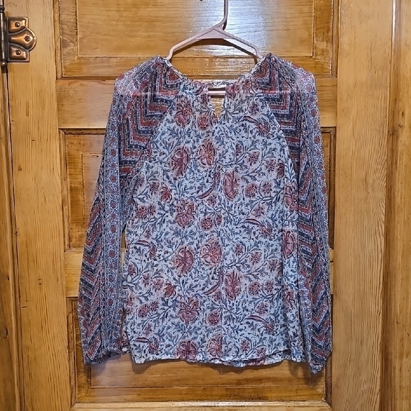 Lucky Brand Blue and Red Graphic Long Sleeve Blouse S - Picture 3 of 3
